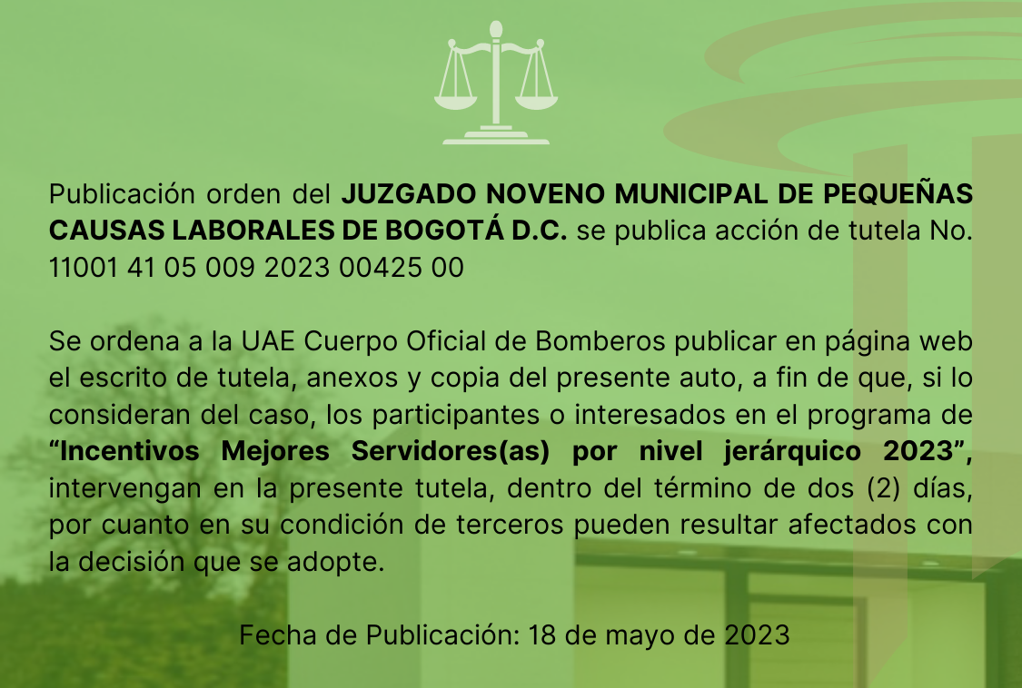 Publicación orden del Juzgado Noveno Municipal de pequeñas causas laborales de Bogotá